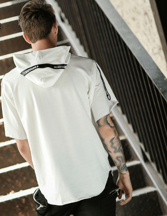 HZIJUE summer small hoodies fashion men hip hop hooded Oversized High quality long hem male T shirts street wear with a hat tops - Super Amazing Store