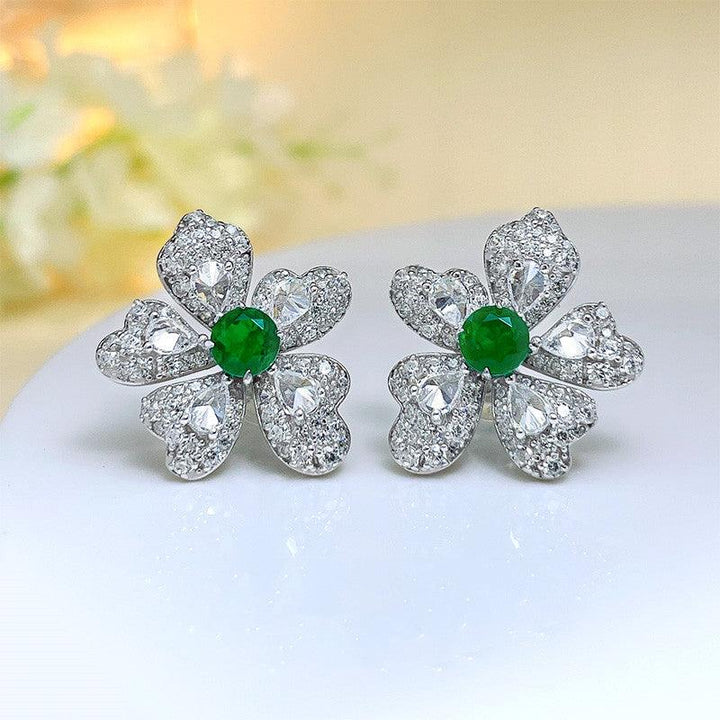 Artificial Emerald Flower Earrings 925 Silver Plated - Super Amazing Store