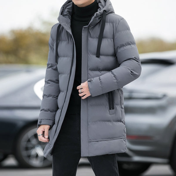 Long Hooded Jacket Men Winter Warm Windproof Coat Fashion Solid Color Clothes Outdoor-Super Amazing Store