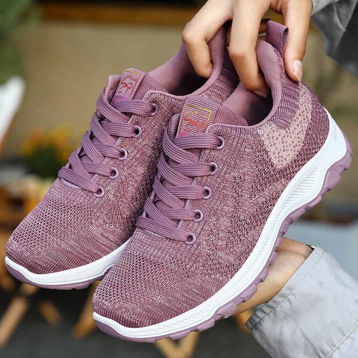 Shoes Women Breathable Flying Woven Soft Soled Running Shoes Lace Up Sneakers Women - Super Amazing Store