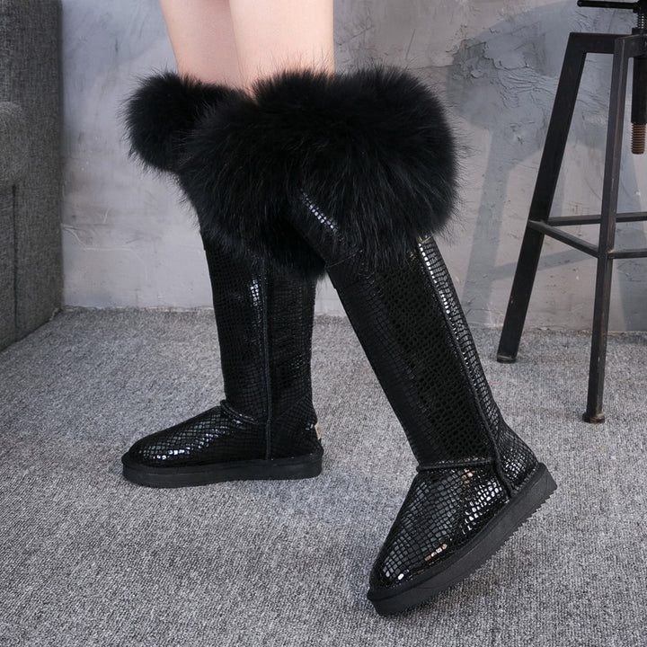 Leather Hair Knee High Boots For Women - Super Amazing Store