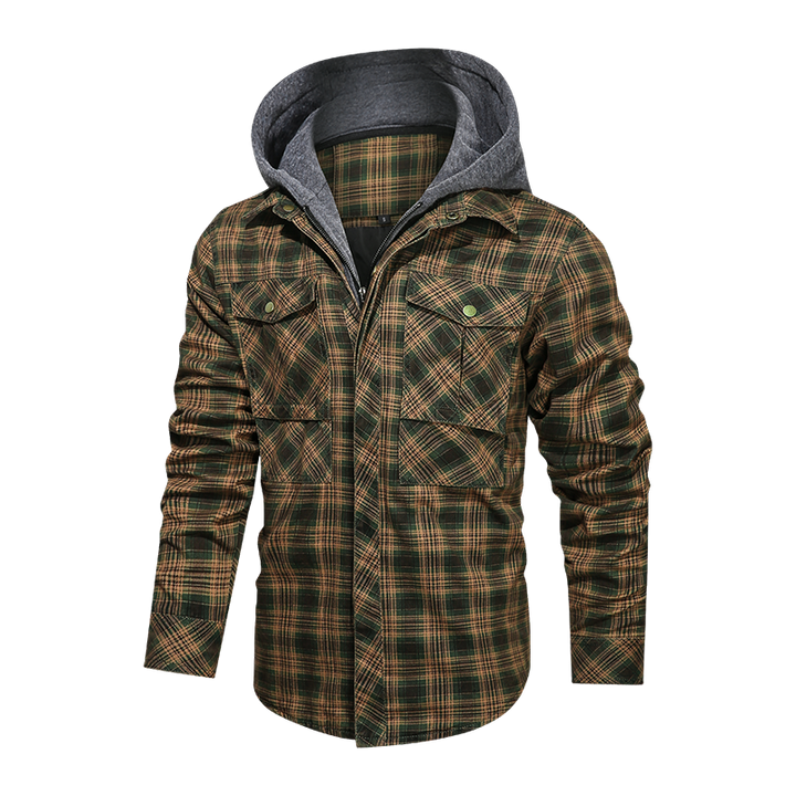 Men's Long-sleeved Plaid Jacket Regular Fit Fleece Detachable Hoodies Jackets - Super Amazing Store