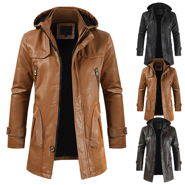 Leather jacket hooded slim coat-Super Amazing Store