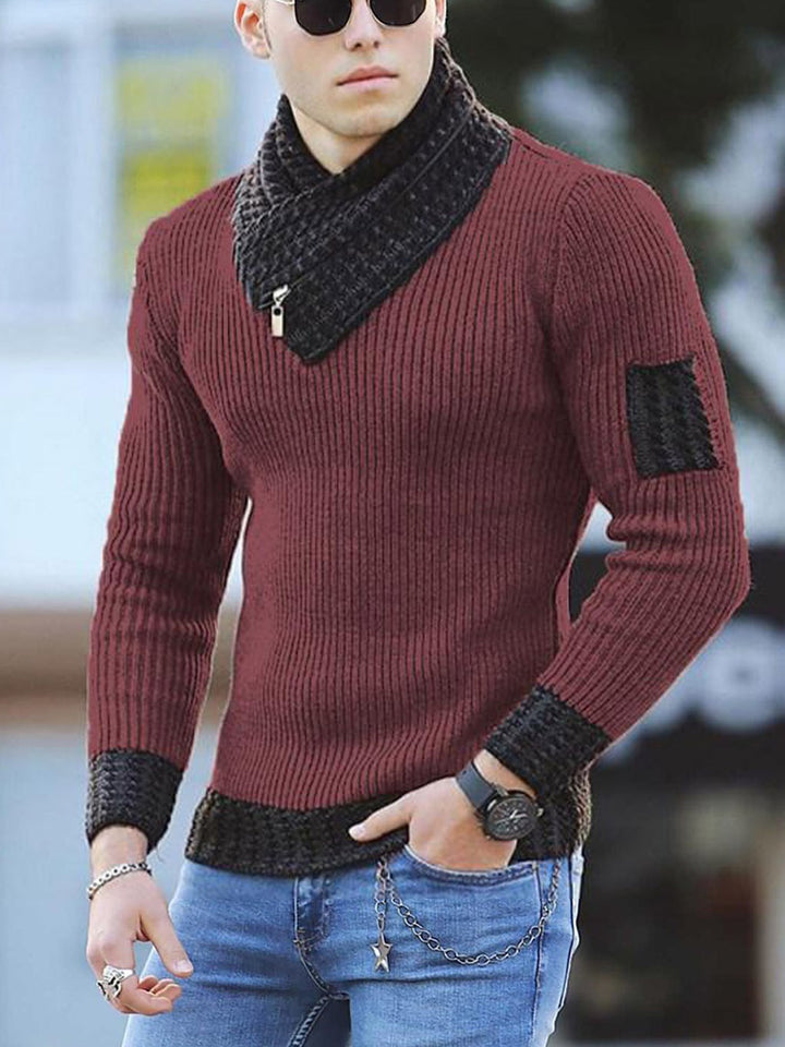 Independent Station Casual Slim Knit Pullover Long-sleeved Scarf Collar Sweater Men's - Super Amazing Store