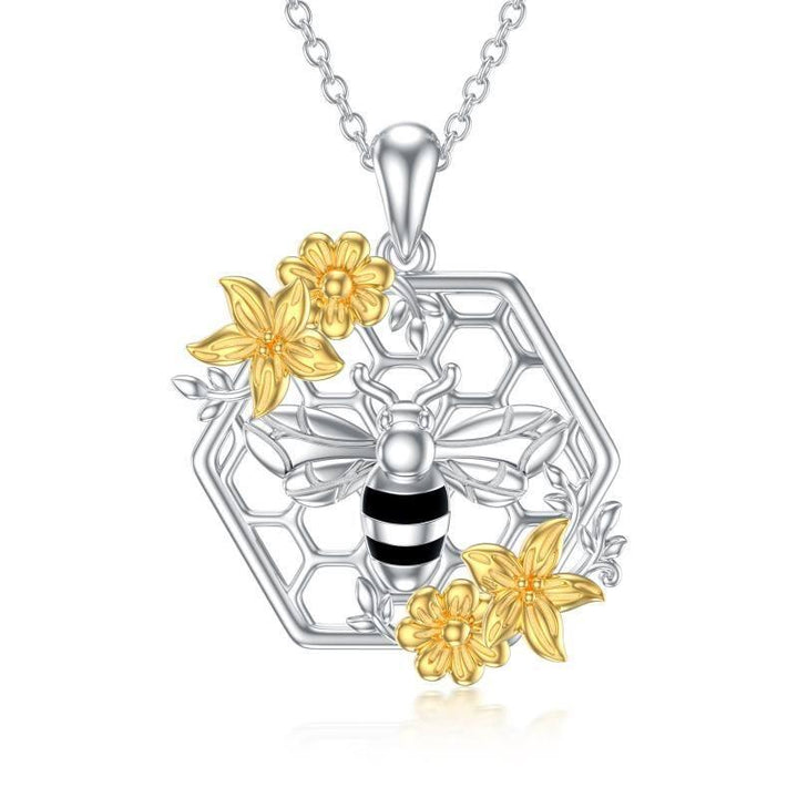 Sterling Silver Bee Honeycomb Flower Pendant Necklaces Honey Jewelry Gifts for Women Girls - Super Amazing Store