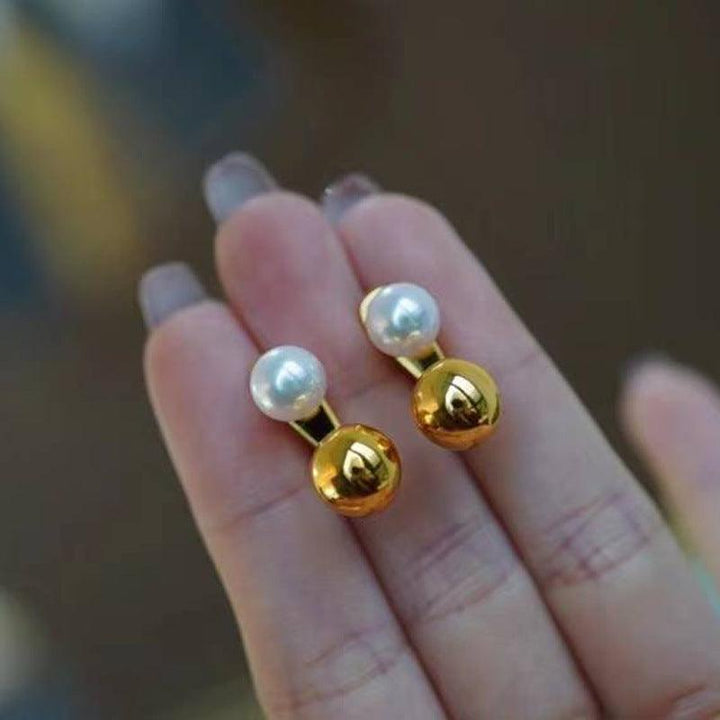 Pearl And Small Gold Ball Combined With Gold Earrings - Super Amazing Store