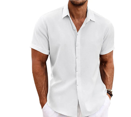 Men's Linen Short Sleeved T-shirt Loose Fitting Q2