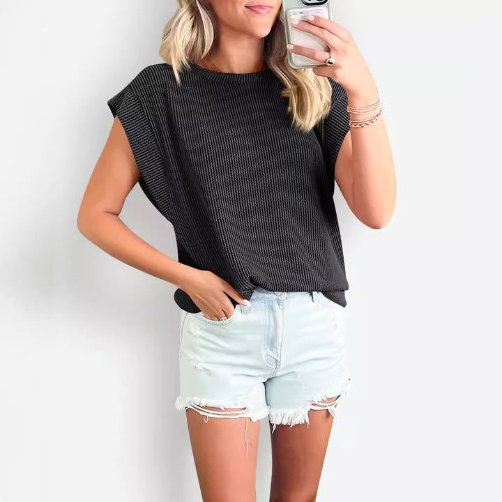 Solid Color Stripe Bat-sleeve T-shirt Summer Casual Loose Vest Tank-Super Amazing Store