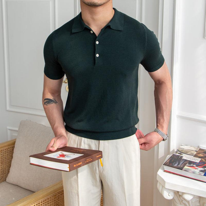 Thin Slim Fit Short Sleeve T-Shirt Knit Lapel Men - Super Amazing Store