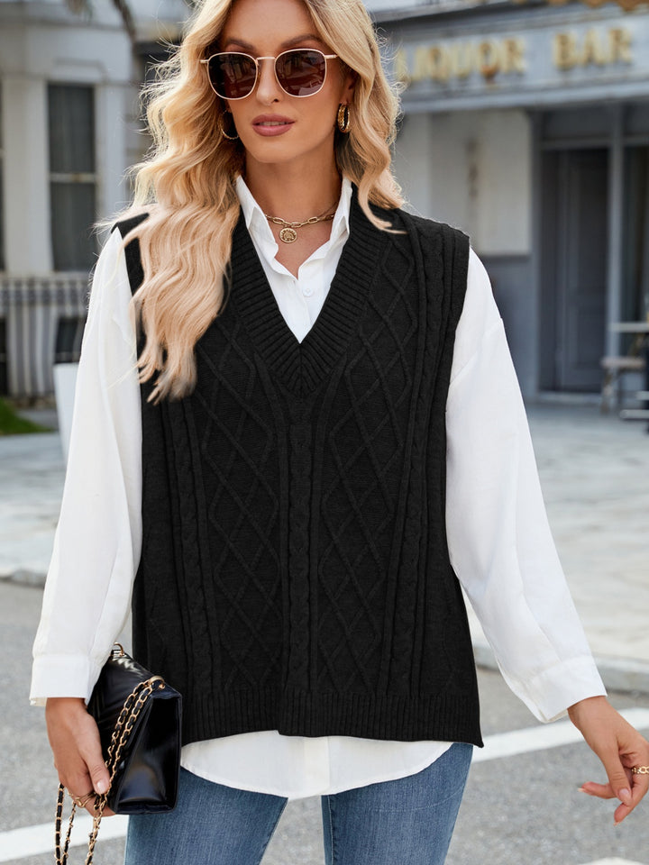 Cable Knit V-Neck Sweater Vest Trendsi