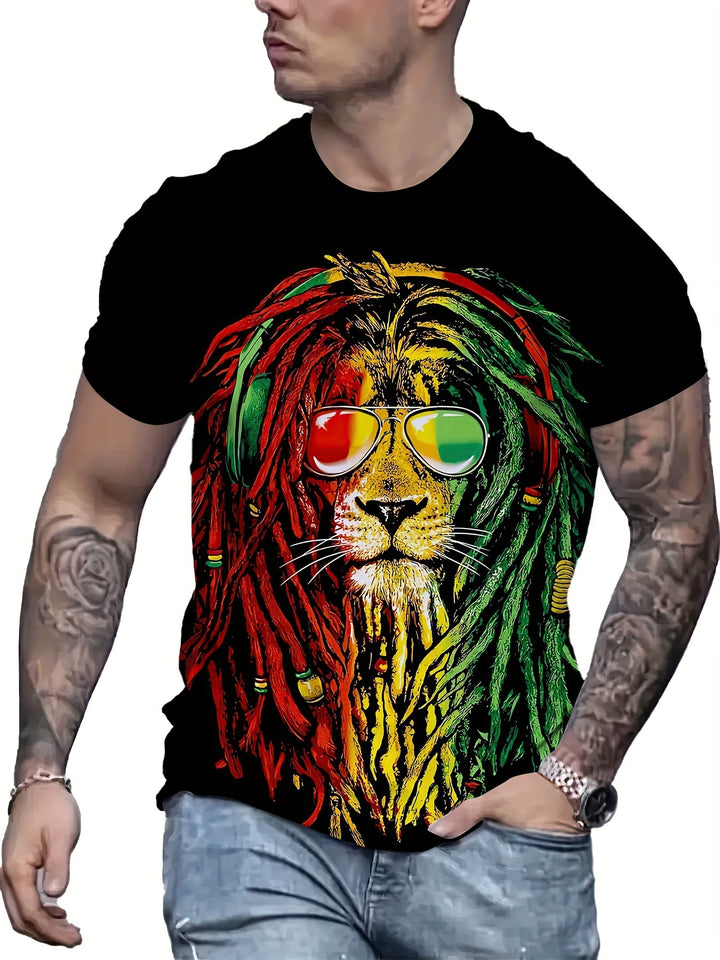 Men's Fashionable Lion Pattern Shirt, Casual Breathable Round Neck Short Sleeved T-shirt Top, Suitable For City Strolling, Street Hanging, Outdoor Activities Super Amazing Store