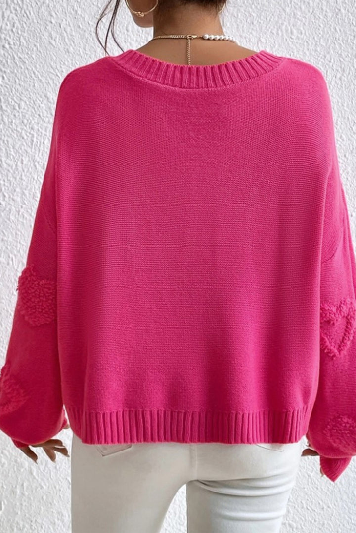 Pearl Trim Heart V-Neck Sweater Trendsi