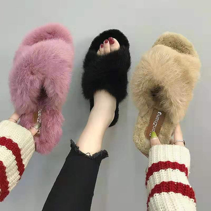 Cross hairy slippers - Super Amazing Store