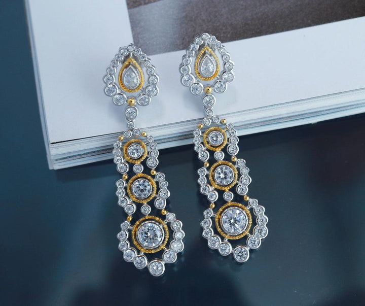 Light Luxury 925 Silver Gold-plated Carved Zirconium Diamond Earrings - Super Amazing Store