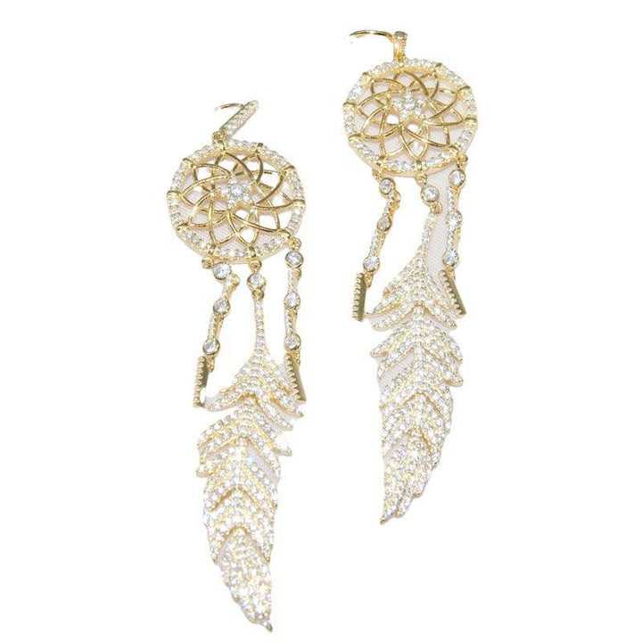 Sterling Silver Earrings Set With Diamonds To Catch Dream Net Feathers - Super Amazing Store