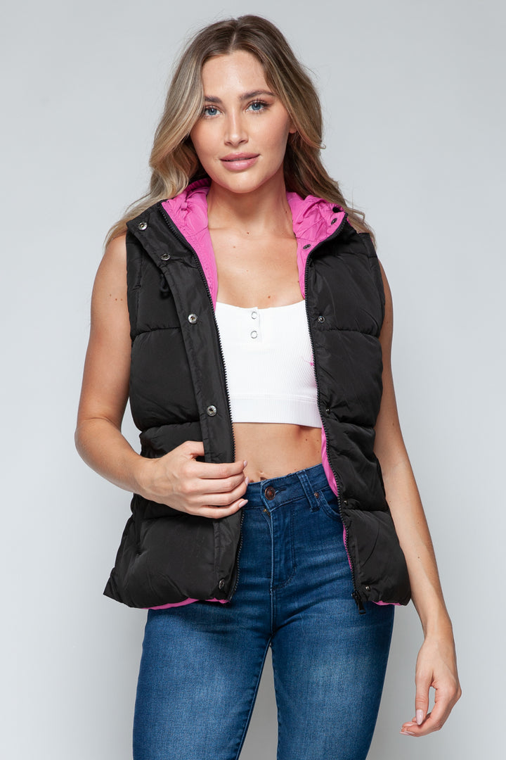 Snobbish Snap and Zip Closure Hooded Vest Trendsi