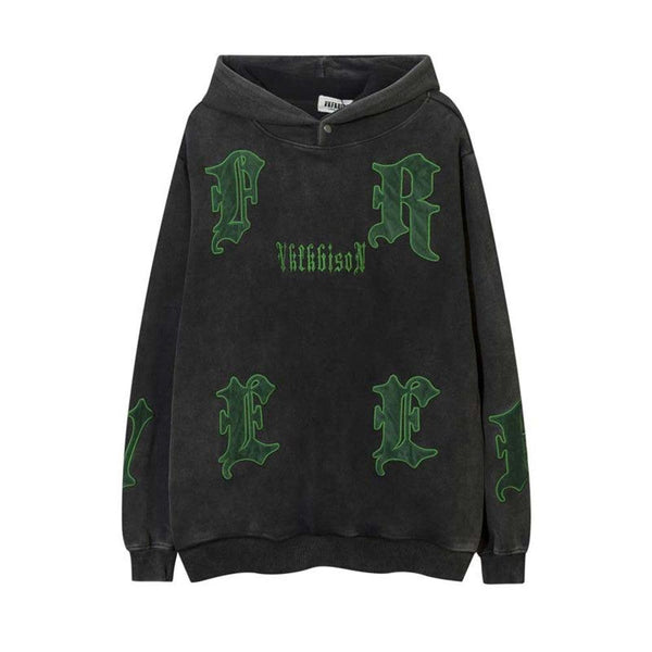 High Street Retro Wash Old Letters Embroidered Hooded Sweater Men - Super Amazing Store