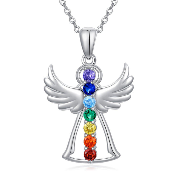 Guardian Angel Chakra Necklace 925 Sterling Silver Angel Wings Pendant Jewelry Gifts for Women - Super Amazing Store