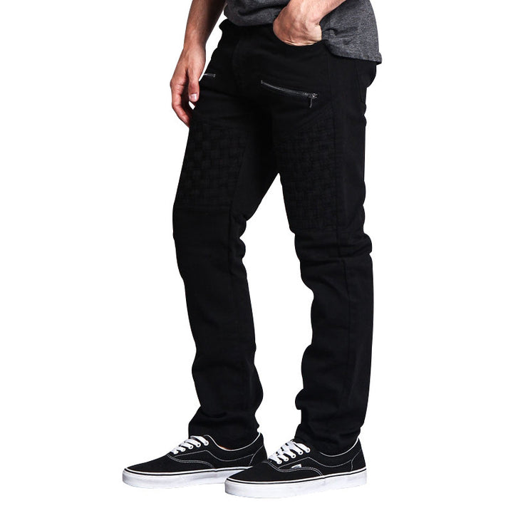 Casual Autumn Men's Personality Leather Stitching Thin Straight-leg Trousers Q2