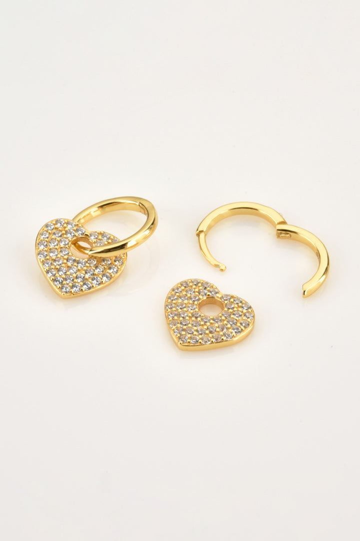 Zircon Heart Drop Huggie Earrings Trendsi