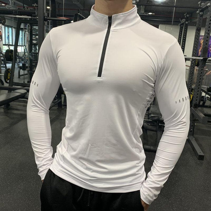 Half Zipper Fitness Long Sleeve Men Running Sweat Absorption - Super Amazing Store