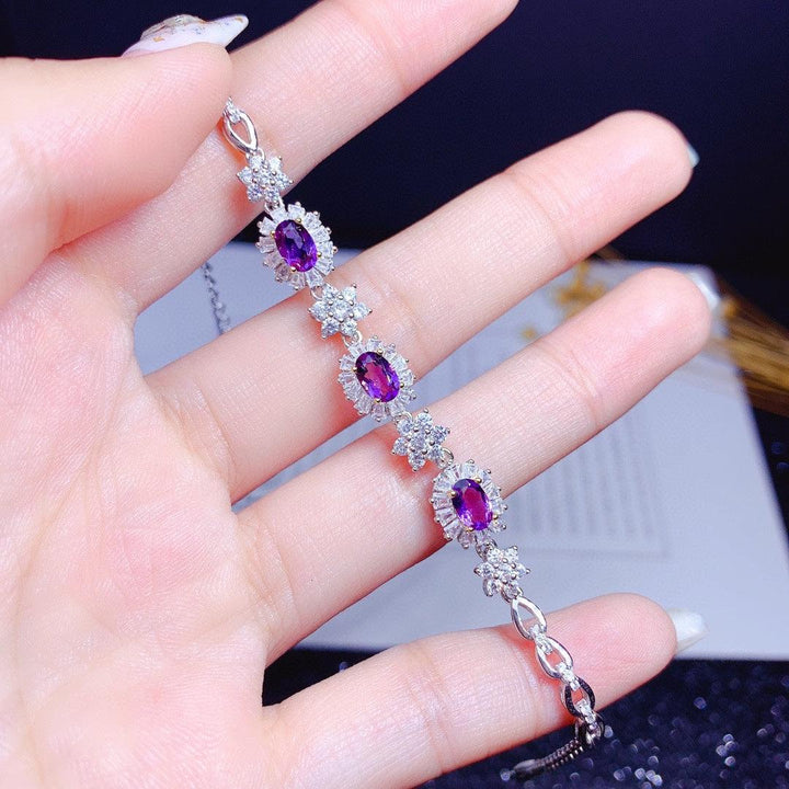 Natural Amethyst Bracelet Women S925 Sterling Silver Plated 18k Gold Inlaid Light Luxury - Super Amazing Store