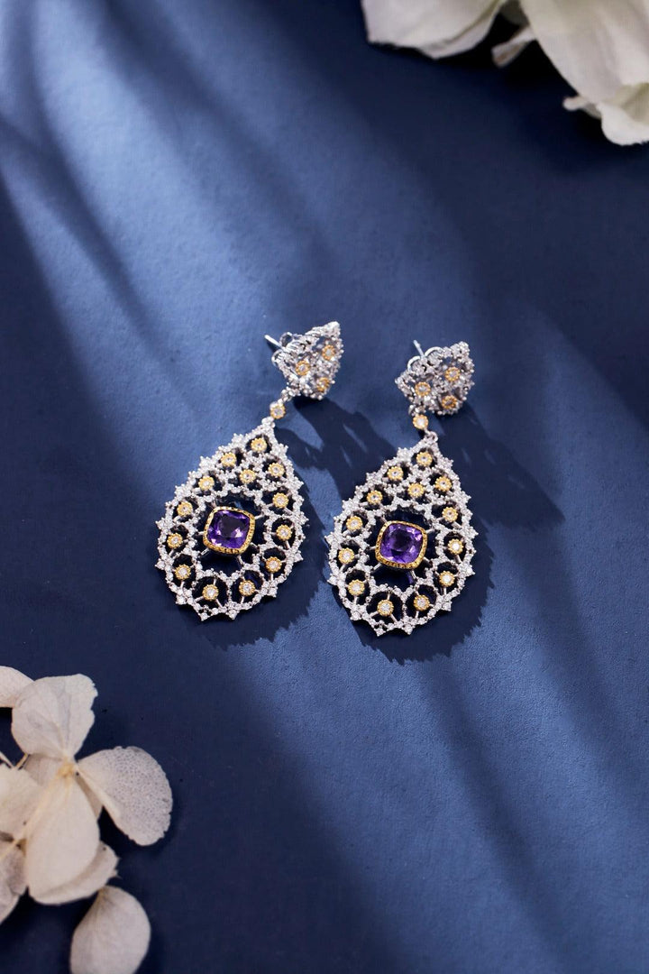 Luxury 925 Silver Plated Natural Amethyst Drop Earrings - Super Amazing Store