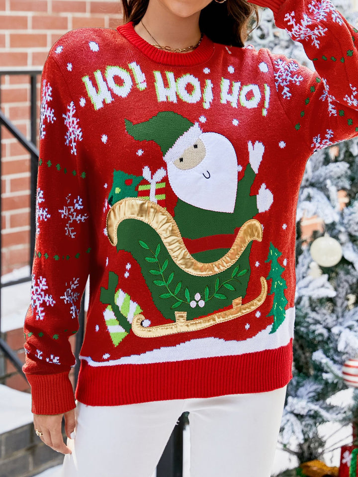 Santa Round Neck Long Sleeve Sweater Trendsi