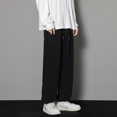 Autumn And Winter Straight Wide Leg Casual Trousers Drape Fleece-lined Thickening Exercise Q2