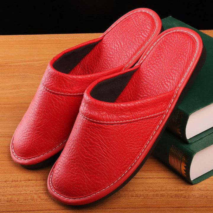 Lazy Four Seasons Leather Slippers Dressing Room Slippers - Super Amazing Store