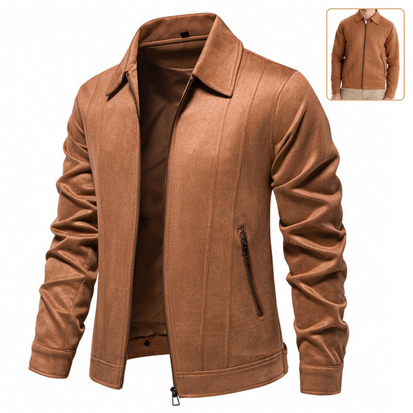 Lapel Zipper Jacket Autumn And Winter Solid Suede Coat Men's Clothing Q2