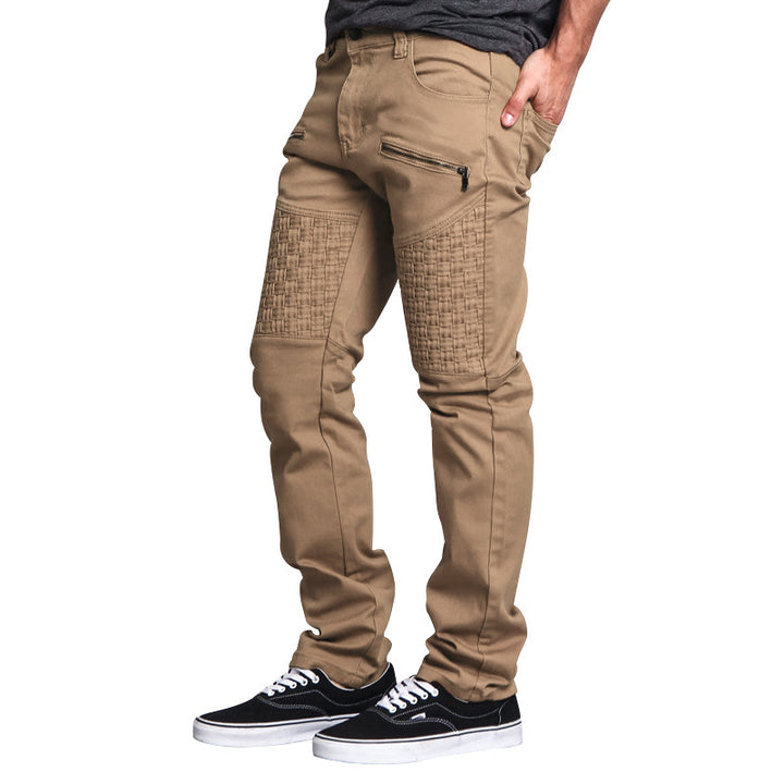 Casual Autumn Men's Personality Leather Stitching Thin Straight-leg Trousers Q2