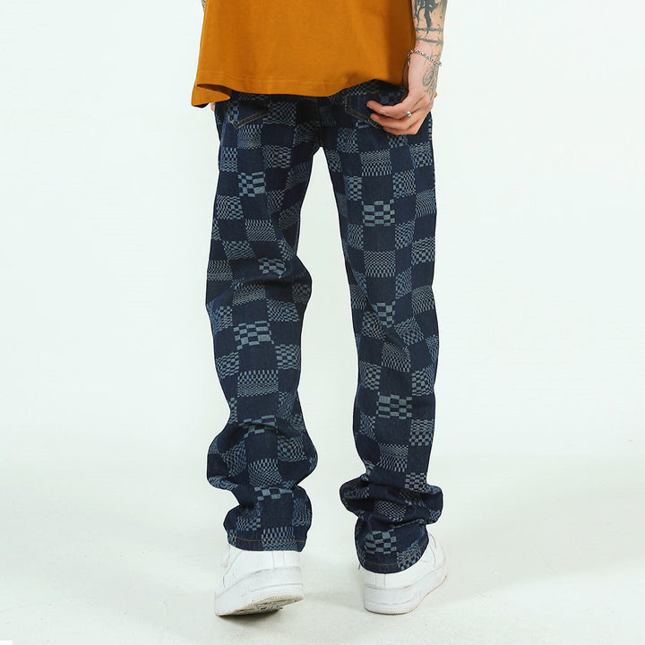 Fashion Checkerboard Jacquard Jeans For Men-Super Amazing Store