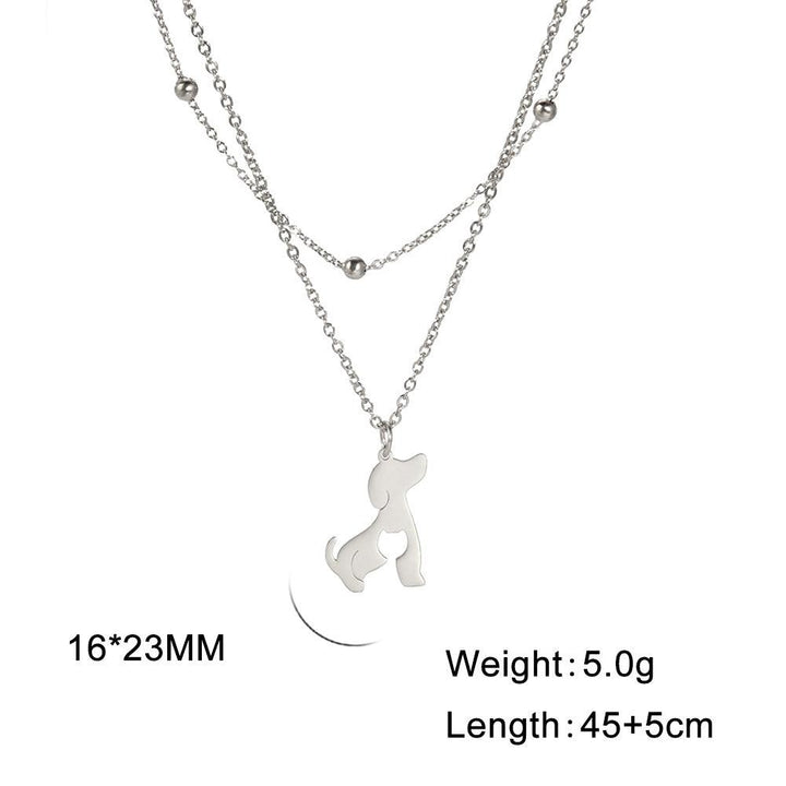 Unift Double Layer Stainless Steel Necklace For Woman Snake Chain Animal Bear Fox Dolphin Dog Pendant Fashion Jewelry Accessory - Super Amazing Store