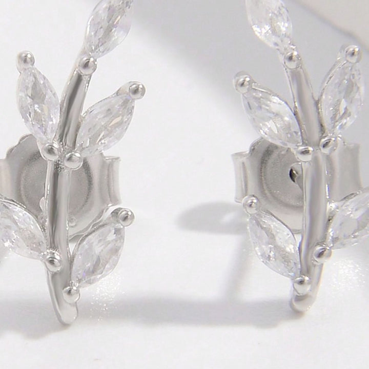 925 Sterling Silver Zircon Leaf Shape Earrings Trendsi