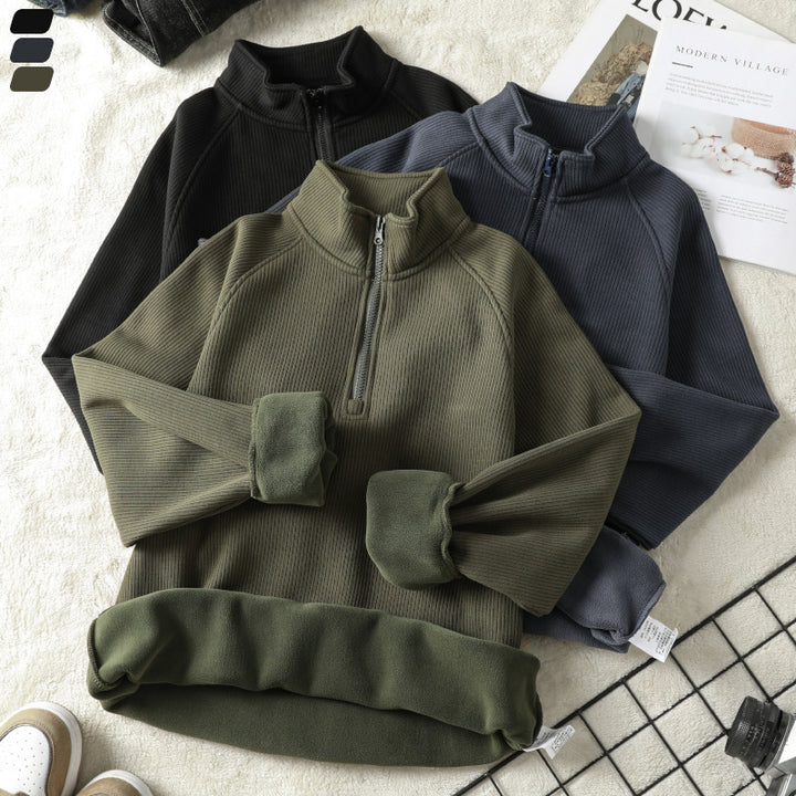 Stand-collar Fleece Sweatshirt Winter Warm Long Sleeve Q2