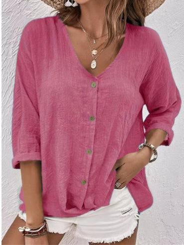 Cross-border Women's V-neck Buttons Chiffon Cardigan Long Sleeve-Super Amazing Store