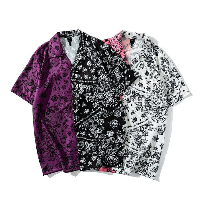 Shirt Cashew Flower Full Print Beach Cardigan Short Sleeve Men - Super Amazing Store