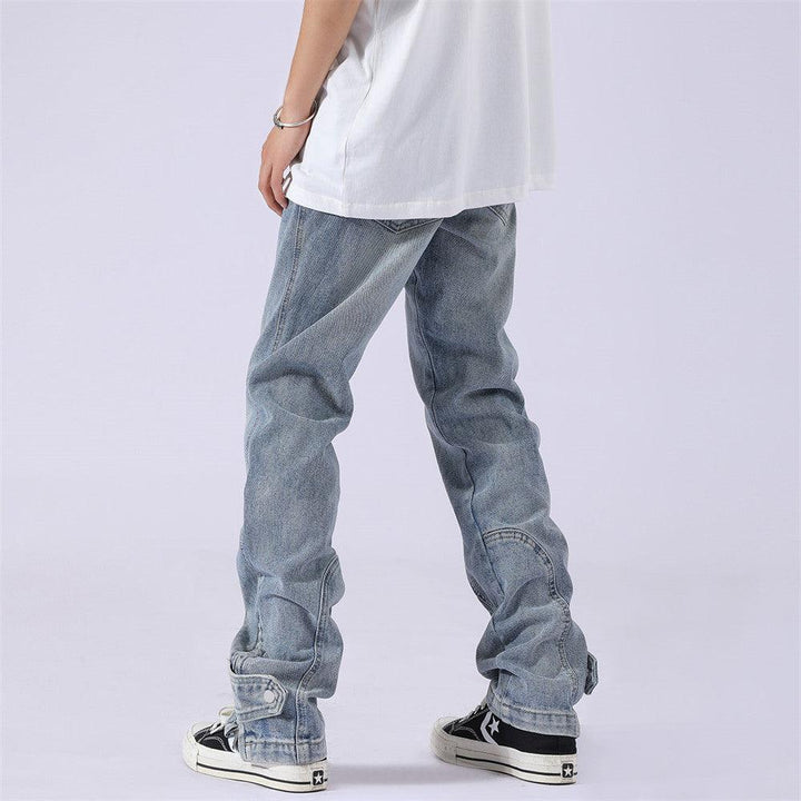 Solid Colour Patchwork Straight-leg Jeans For Men - Super Amazing Store