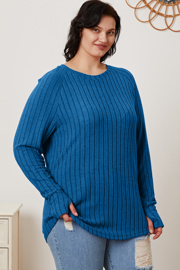 Basic Bae Full Size Ribbed Thumbhole Sleeve T-Shirt Trendsi