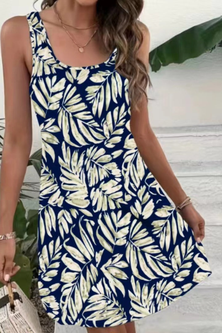 Printed Scoop Neck Wide Strap Mini Dress Trendsi