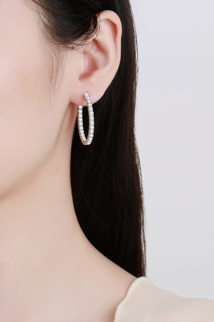 Moissanite Rhodium-Plated Hoop Earrings Trendsi