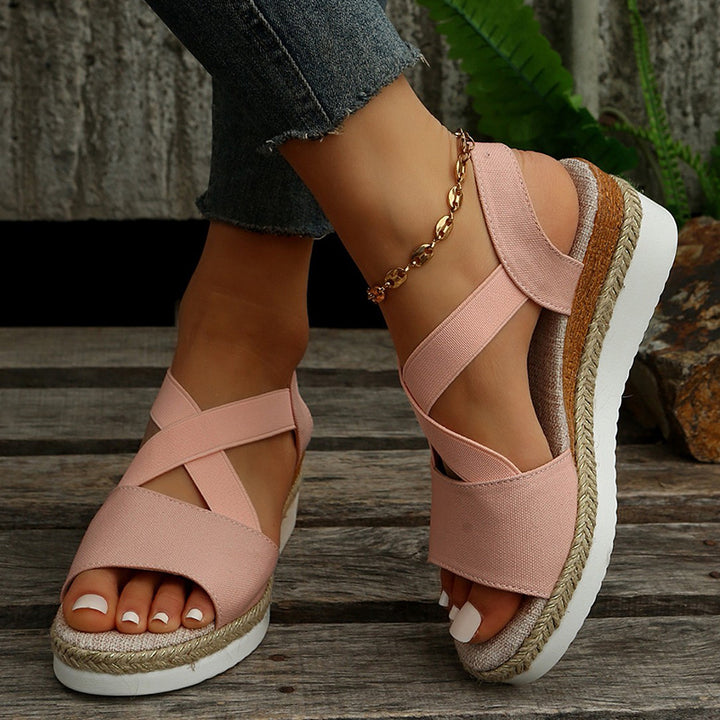 Wedge Sandals For Women Cross-strap Platform Gladiator Hemp Heel Shoes Summer Q2