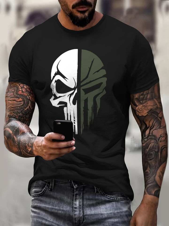 Men's Fashionable Skull Pattern Shirt, Casual Breathable Round Neck Short Sleeved T-shirt, Suitable For City Strolling, Street Hanging, Outdoor Activities Super Amazing Store