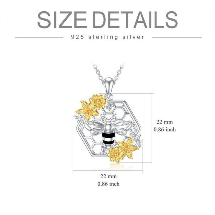 Sterling Silver Bee Honeycomb Flower Pendant Necklaces Honey Jewelry Gifts for Women Girls - Super Amazing Store