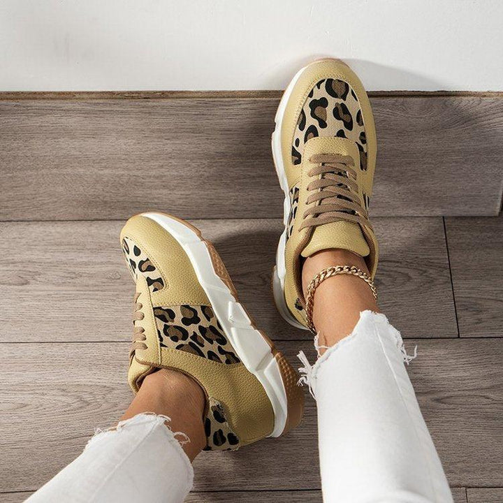 Large Size Leopard Print Casual Pumps Women's Spring And Autumn New Flat Lace-up Sports Casual Shoes - Super Amazing Store