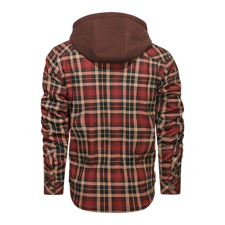 Men's Long-sleeved Plaid Jacket Regular Fit Fleece Detachable Hoodies Jackets - Super Amazing Store