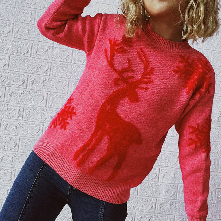 Reindeer and Snowflake Pattern Sweater Trendsi