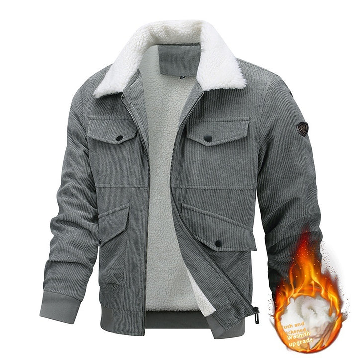 Winter Lapel Fleece Jacket With Pockets Warm Thicken Cotton Coat Q2