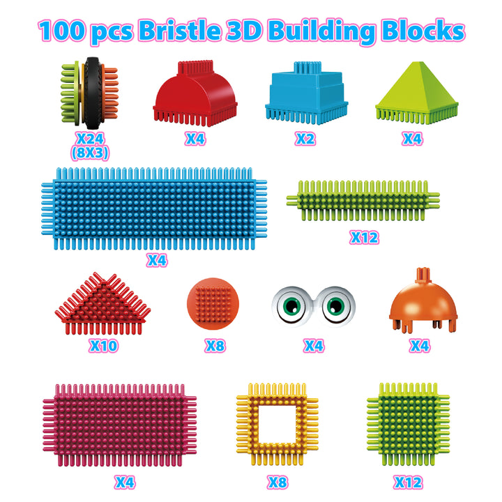 ST6 Bristle Building Set - STEM Toy Building Blocks, Preschool Learning, 100 Pcs